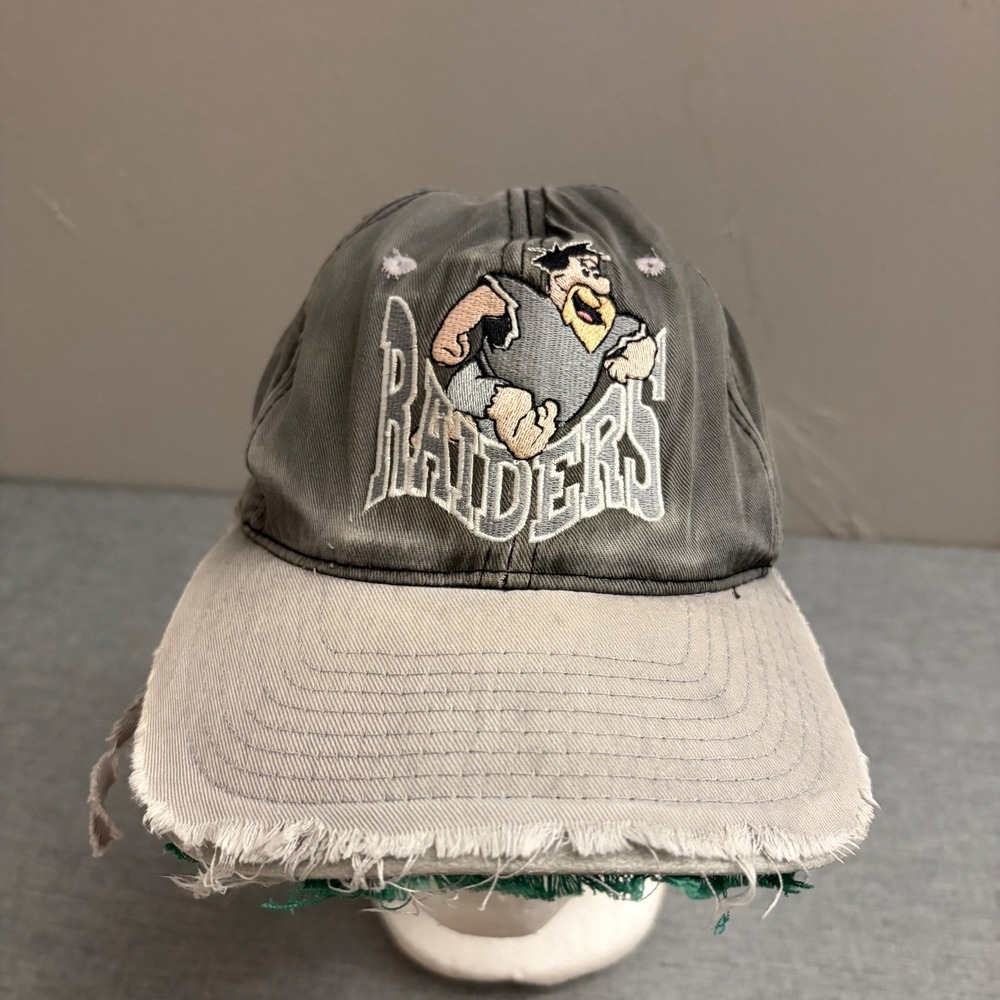 Vintage Flintstones Hat‎ Mens OSFA Grey 1993 Barney Rubble Raiders Trashed 90s
